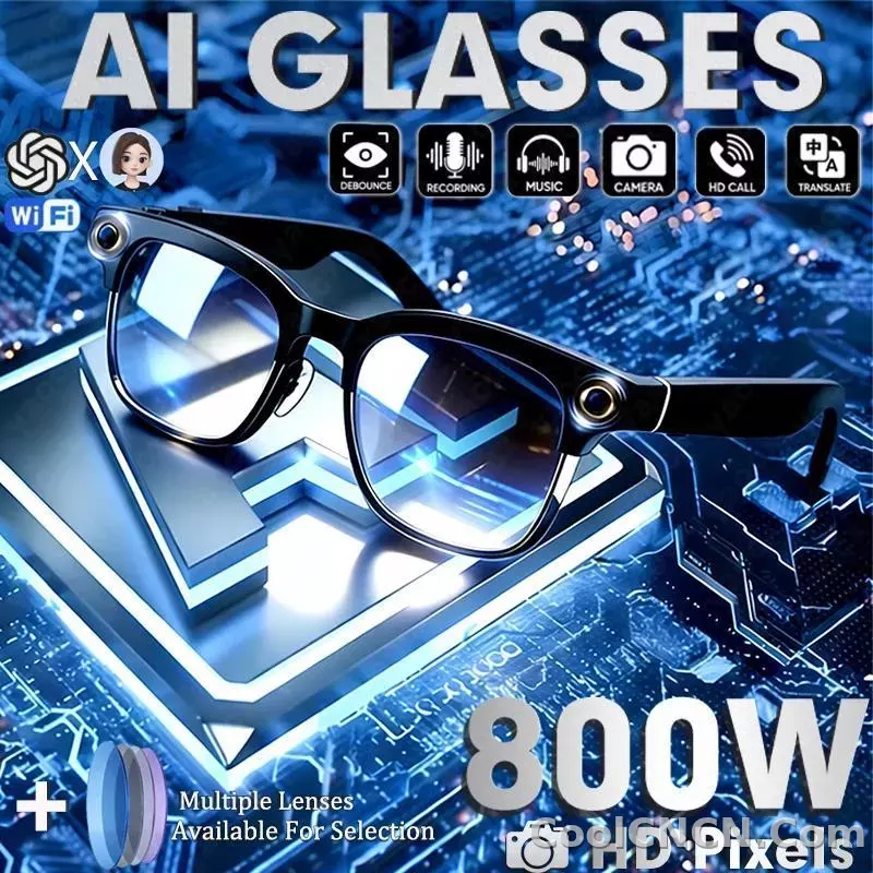 2026 Ultra AI Smart Glasses 1200P Camera ChatGPT Voice Assistant 32GB Storage Real time Translation Bluetooth Music Sunglasses