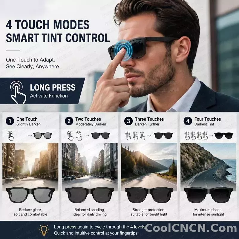 CoolWiz Smart Glasses — Touch Control, Electrochromic AI, Male/Female Options, AI Voice (ChatGPT), Supports 164+ Languages for Video Calls and Translation, Waterproof, Suitable for Outdoor Sports and Daily Use - detail