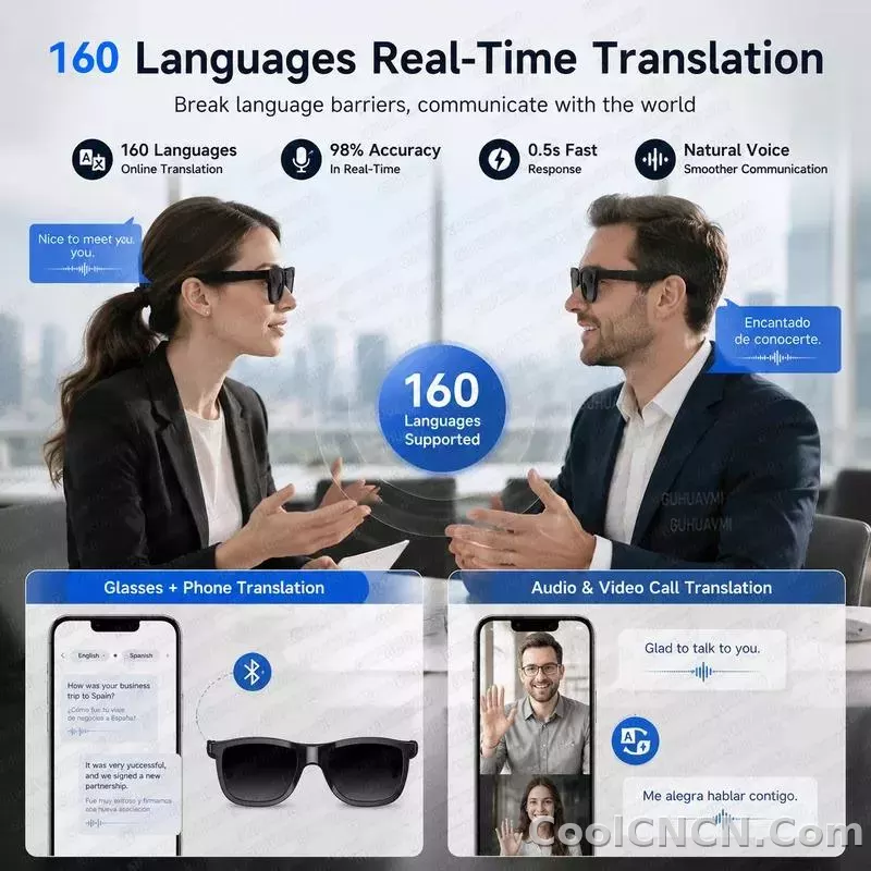 CoolWiz Smart Glasses — Touch Control, Electrochromic AI, Male/Female Options, AI Voice (ChatGPT), Supports 164+ Languages for Video Calls and Translation, Waterproof, Suitable for Outdoor Sports and Daily Use - detail