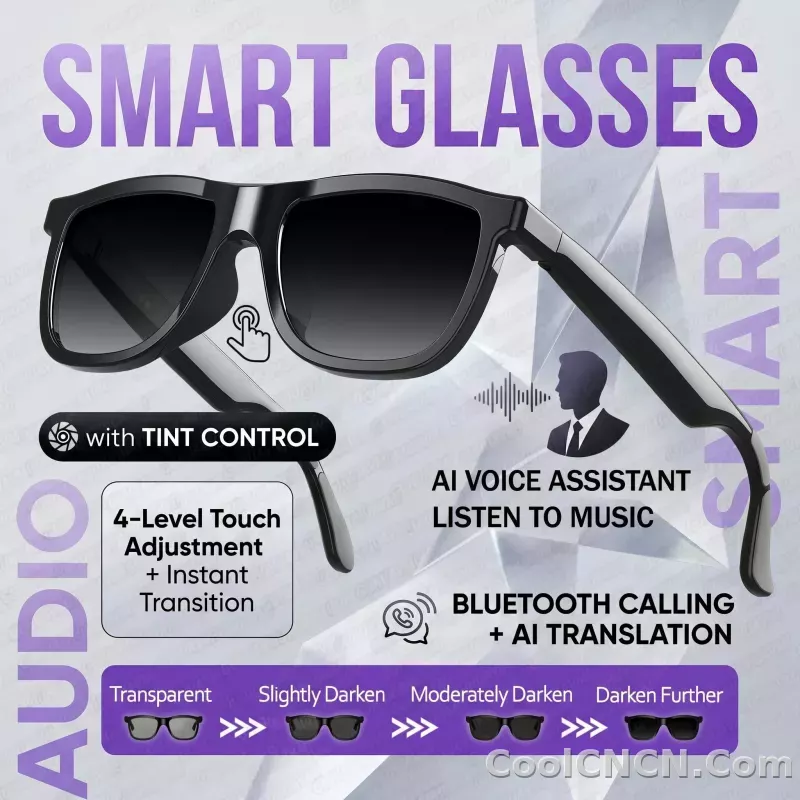 CoolWiz Smart Glasses — Touch Control, Electrochromic AI, Male/Female Options, AI Voice (ChatGPT), Supports 164+ Languages for Video Calls and Translation, Waterproof, Suitable for Outdoor Sports and Daily Use - detail