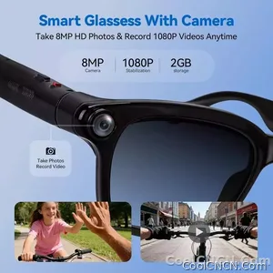 CoolWiz Smart Sports Glasses for Men – New Business Model, 8MP Camera, Anti-Shake, 100+ Language Translations via ChatGPT AI Assistant, POV Video Glasses, AI Glasses for Outdoor Sports and Daily Use - view 1