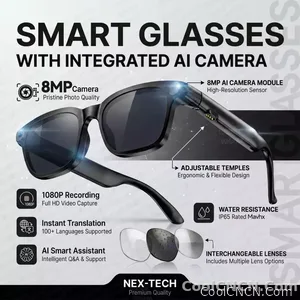CoolWiz Smart Sports Glasses for Men – New Business Model, 8MP Camera, Anti-Shake, 100+ Language Translations via ChatGPT AI Assistant, POV Video Glasses, AI Glasses for Outdoor Sports and Daily Use - view 8