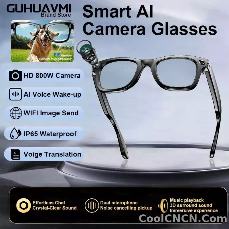 CoolWiz New4K Ultra HD AI Glasses for Men, Chat Function, IP65 Waterproof, AI Voice Assistant, 800W Camera, Bluetooth Calling Smart Glasses for Outdoor Sports and Daily Use - detail