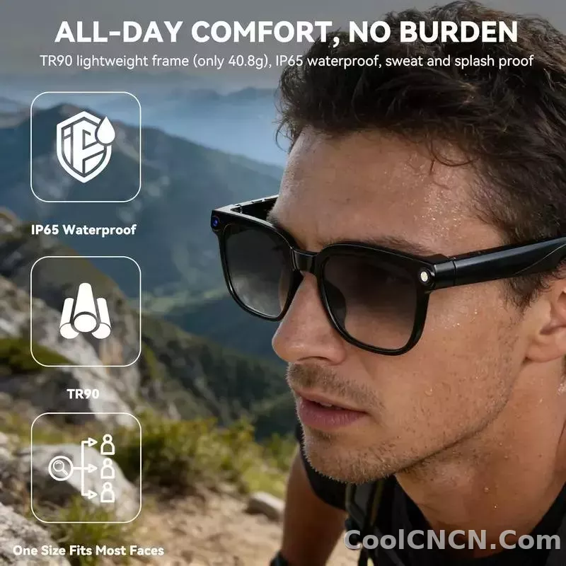 CoolWiz AI Smart Glasses for New Vlog, 1080p HD video recording, ChatGPT call support, Bluetooth calling, 100+ music players, translation features, black glasses for men, suitable for outdoor sports and everyday use - detail