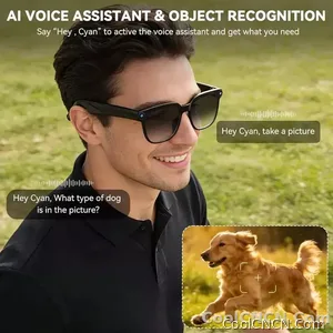 CoolWiz AI Smart Glasses for New Vlog, 1080p HD video recording, ChatGPT call support, Bluetooth calling, 100+ music players, translation features, black glasses for men, suitable for outdoor sports and everyday use - view 1