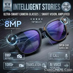 CoolWiz AI Smart Glasses for New Vlog, 1080p HD video recording, ChatGPT call support, Bluetooth calling, 100+ music players, translation features, black glasses for men, suitable for outdoor sports and everyday use - view 6
