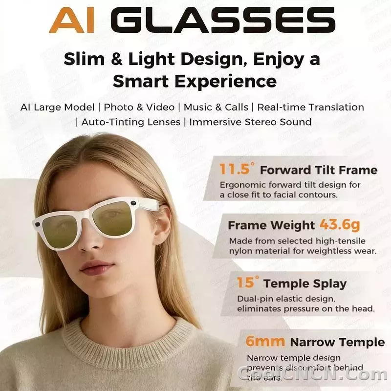 CoolWiz Smart Glasses Baru 3600MAh Pengecas Mudah Alih M02ultra Wanita 800W Kamera AI Terjemahan Rakaman Video Pemain Muzik Cermin Mata Panggilan Lelaki Untuk Sukan Luar Penggunaan Harian - detail
