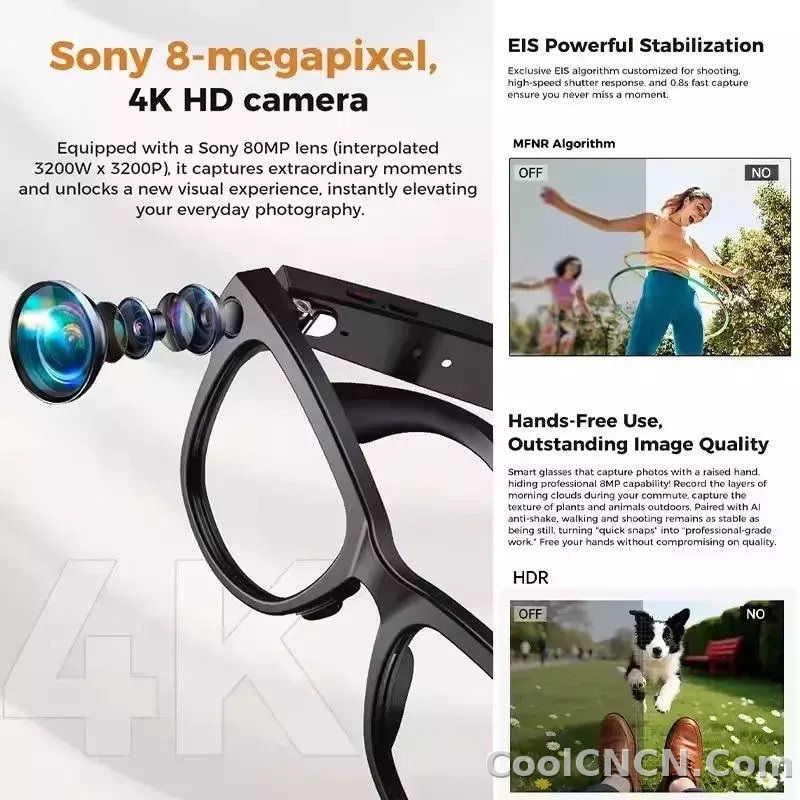 CoolWiz Smart Glasses Baru 3600MAh Pengecas Mudah Alih M02ultra Wanita 800W Kamera AI Terjemahan Rakaman Video Pemain Muzik Cermin Mata Panggilan Lelaki Untuk Sukan Luar Penggunaan Harian - detail