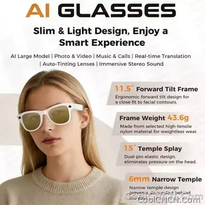 CoolWiz Smart Glasses Baru 3600MAh Pengecas Mudah Alih M02ultra Wanita 800W Kamera AI Terjemahan Rakaman Video Pemain Muzik Cermin Mata Panggilan Lelaki Untuk Sukan Luar Penggunaan Harian - view 3