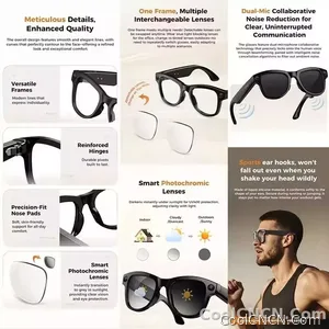 CoolWiz Smart Glasses Baru 3600MAh Pengecas Mudah Alih M02ultra Wanita 800W Kamera AI Terjemahan Rakaman Video Pemain Muzik Cermin Mata Panggilan Lelaki Untuk Sukan Luar Penggunaan Harian - view 7