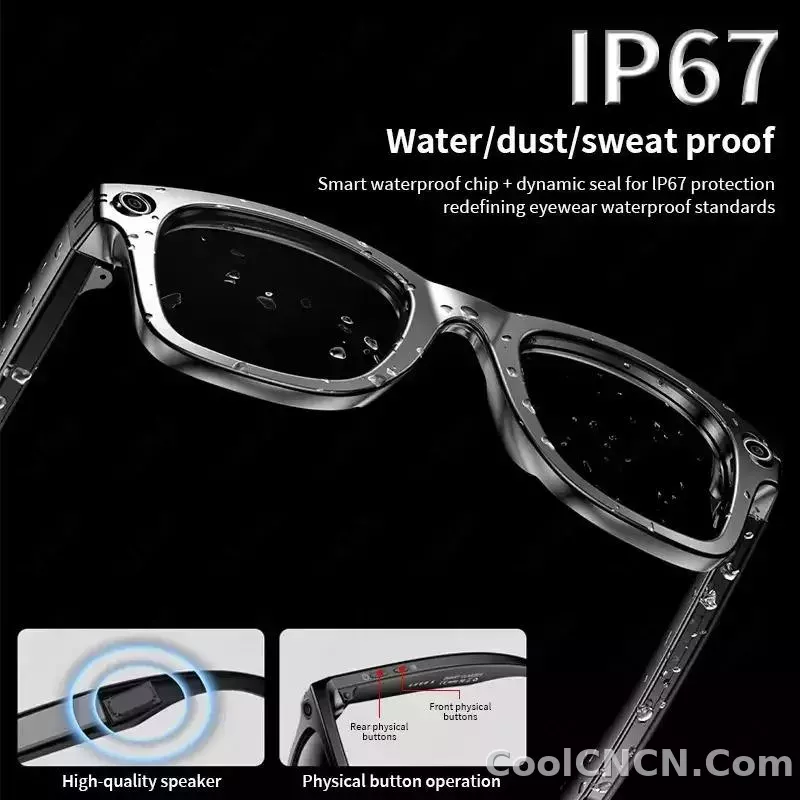 CoolWiz smart glasses with a 1080P video camera, black sunglasses, Bluetooth call translation, music playback, recording, men’s photochromic glasses for outdoor sports and everyday use - detail