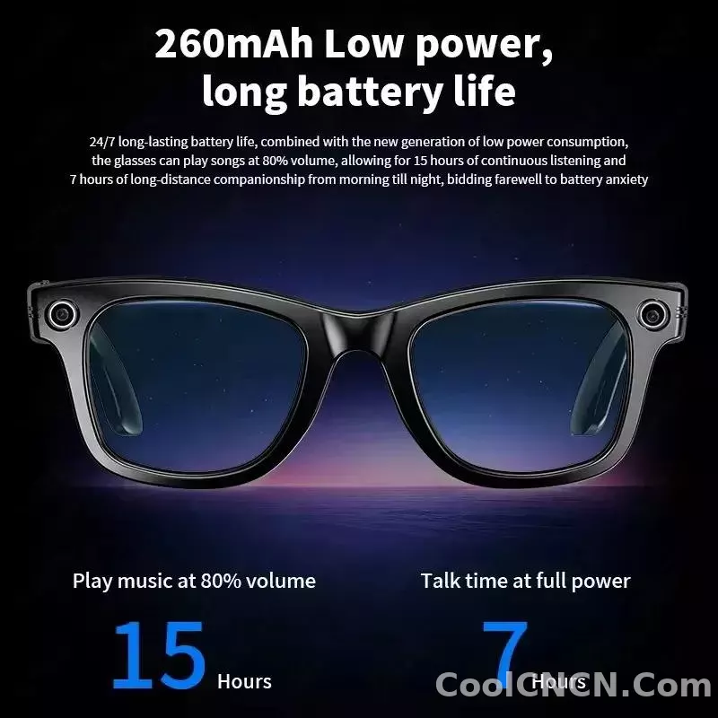 CoolWiz smart glasses with a 1080P video camera, black sunglasses, Bluetooth call translation, music playback, recording, men’s photochromic glasses for outdoor sports and everyday use - detail