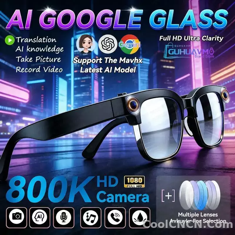 CoolWiz New AI Smart Glasses — 120+ Language Translations, 8MP Camera, 8K Resolution, Video & Music Playback, Business Calls, Color‑Changing Lenses, for Men, suitable for outdoor sports and everyday use - detail