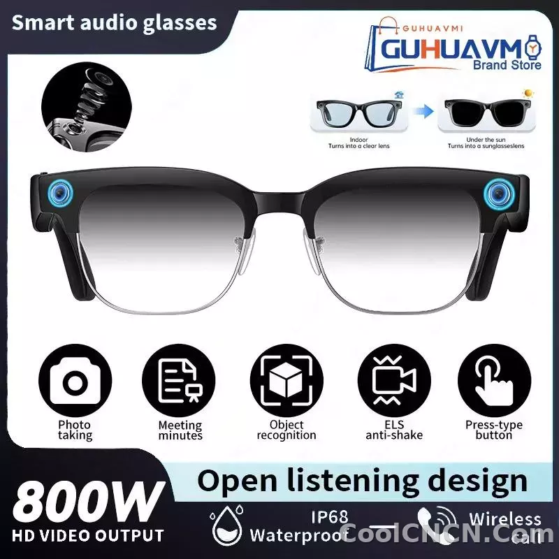 CoolWiz New AI Smart Glasses — 120+ Language Translations, 8MP Camera, 8K Resolution, Video & Music Playback, Business Calls, Color‑Changing Lenses, for Men, suitable for outdoor sports and everyday use - detail