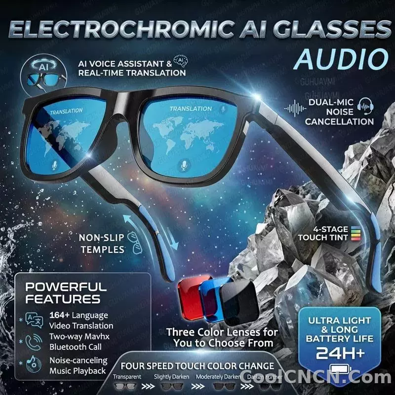CoolWiz Smart Glasses with Audio, Electrochromic Lenses, Touch Controls, 4 New Speed Levels, 164+ Language Translations, Bluetooth Calling, Blackout Sunglasses, Music, ChatGPT — for outdoor sports and everyday use