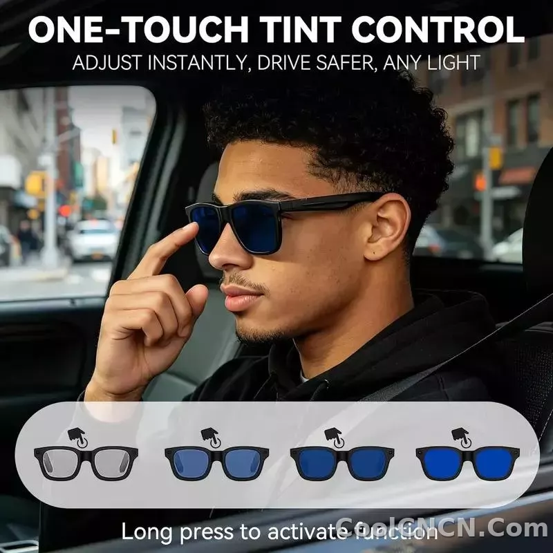 CoolWiz Smart Glasses with Audio, Electrochromic Lenses, Touch Controls, 4 New Speed Levels, 164+ Language Translations, Bluetooth Calling, Blackout Sunglasses, Music, ChatGPT — for outdoor sports and everyday use - detail
