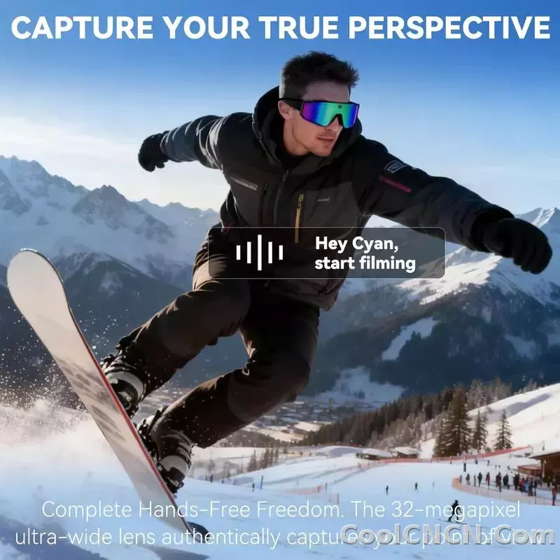 CoolWiz WiFi smart 8MP camera glasses for men, 1080p HD video recording, 32GB storage, polarized sunglasses with AI voice dialogue translation, suitable for sports and outdoor daily use - detail