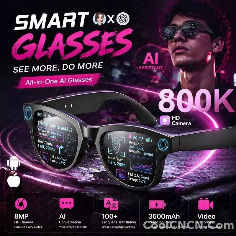 CoolWizNew 3600MAh Sarung Pengecas Cermin Mata Pintar AI Lelaki 800W Kamera Pixel 1080P Video POV 100+Terjemahan Pembantu AI Cermin Mata Hitam IOS Untuk Sukan Luar Penggunaan Harian - detail