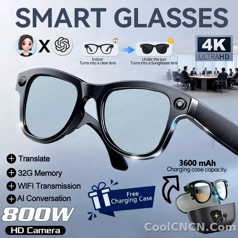 CoolWizNew 3600MAh Sarung Pengecas Cermin Mata Pintar AI Lelaki 800W Kamera Pixel 1080P Video POV 100+Terjemahan Pembantu AI Cermin Mata Hitam IOS Untuk Sukan Luar Penggunaan Harian - detail