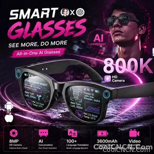 CoolWizNew 3600MAh Sarung Pengecas Cermin Mata Pintar AI Lelaki 800W Kamera Pixel 1080P Video POV 100+Terjemahan Pembantu AI Cermin Mata Hitam IOS Untuk Sukan Luar Penggunaan Harian - view 5