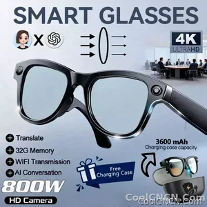 CoolWizNew 3600MAh Sarung Pengecas Cermin Mata Pintar AI Lelaki 800W Kamera Pixel 1080P Video POV 100+Terjemahan Pembantu AI Cermin Mata Hitam IOS Untuk Sukan Luar Penggunaan Harian - view 9