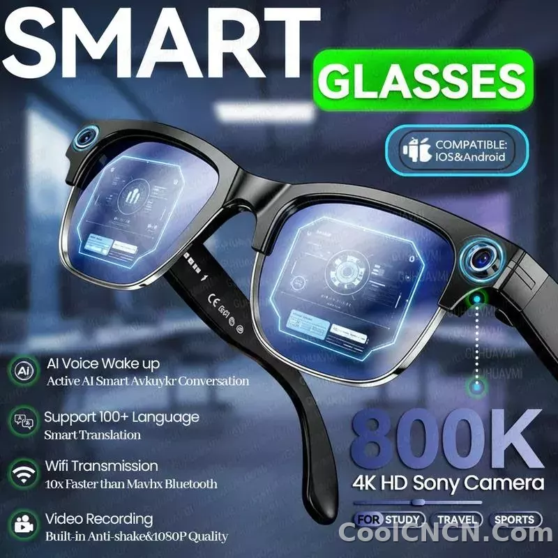 CoolWiz AI Smart Glasses 4K HD with Color Change, 8MP Camera, 1080p Video, AI Music Player, AI Calls, AI Sports Glasses for Men, for Outdoor Sports and Everyday Use