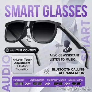 CoolWiz Cermin Mata Pintar Audio Lensa Elektrochromic Sentuhan 4 Kelajuan Baharu 164+Terjemahan Bahasa Panggilan Bluetooth Cermin Mata Hitam Muzik ChatGPT Untuk Sukan Luar dan Penggunaan Harian - view 8