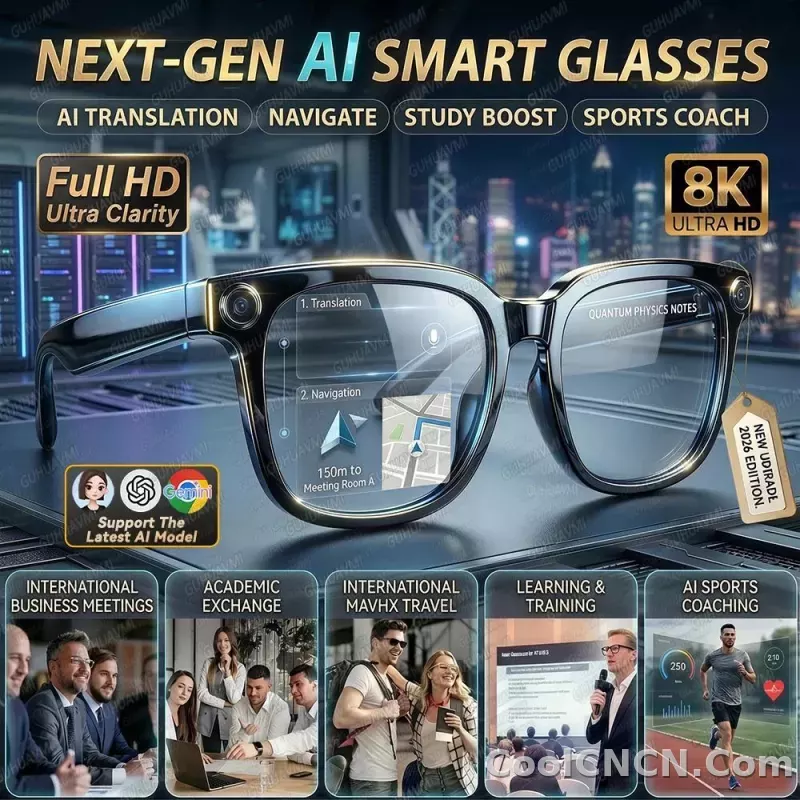 2026 New 800W HD Pixel Smart Glasses Men Anti-shake Camera AI Language Translation Video Recording ChatGPT Music Call Sunglasses