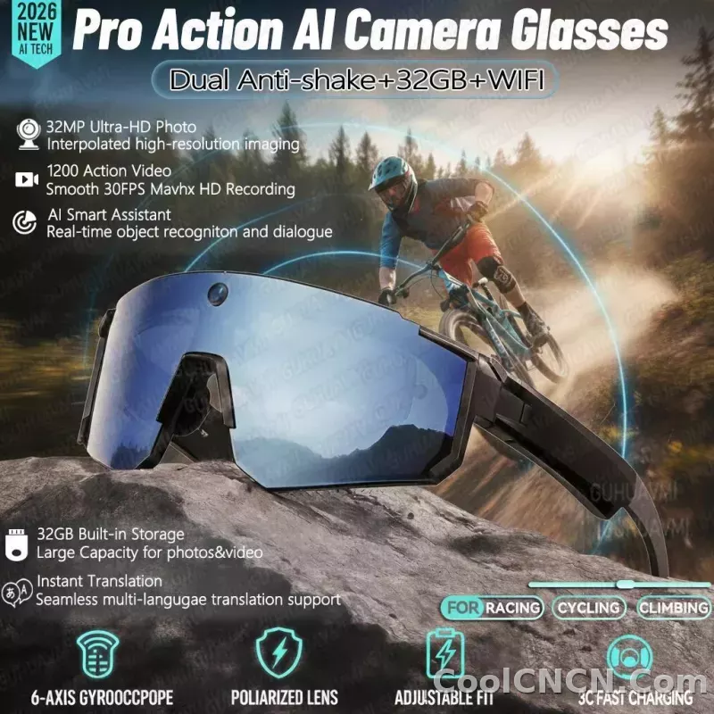 2026 New AI smart shooting&recording glasses with 800W camera, HD anti-shake bicycle riding shooting artifact, windproof goggles