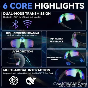 2026 New AI smart shooting&recording glasses with 800W camera, HD anti-shake bicycle riding shooting artifact, windproof goggles - view 3