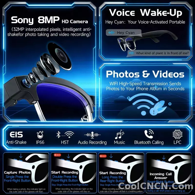 2026New 4K Ultra HD Color Change BT Call Smart Glasses AI Chat Music Player 800W Pixel Camera 1080P Video  AI Sports Glasses Men - detail