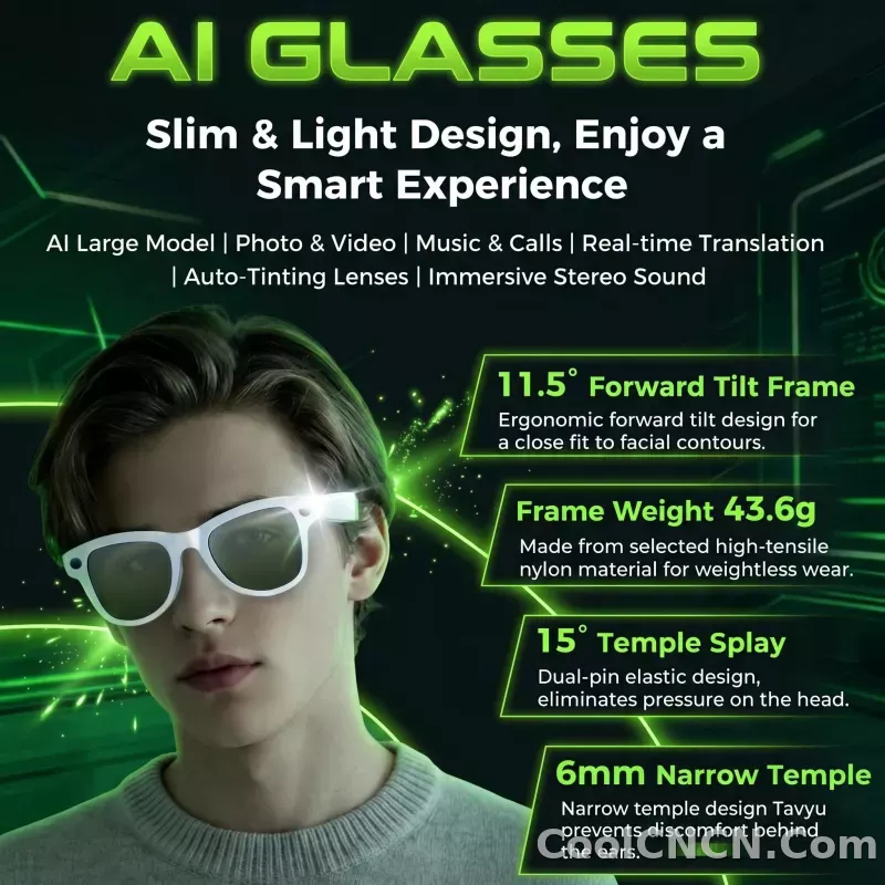 2026 AI Smart Glasses 1080P HD Camera Video Recorder Voice Translation Wireless Audio WiFi Sync Touch Eyewear for Travel Men Use - detail