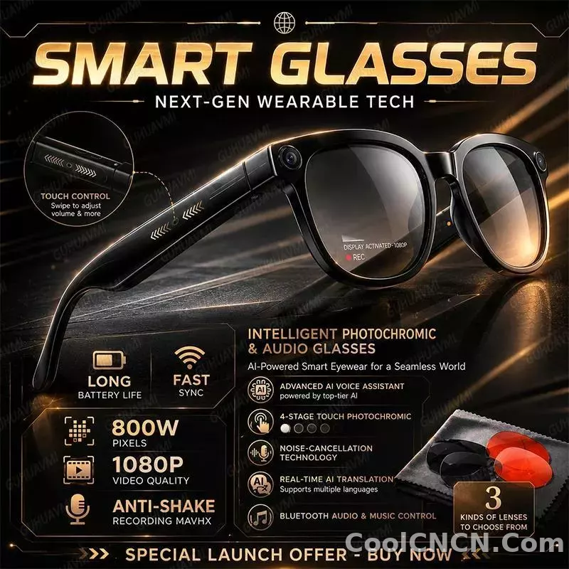 2026New 800W Pixel 4K HD Camera Smart Glasses AI Translation ChatGPT Music Play Voice Dual Microphone BT Call Sunglass Men Woman