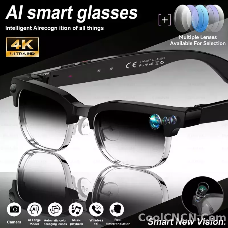2026New AI Smart Glasses 800W Pixel Camera Various Language Translation Video Music BT Call Business 4K Color Change Glasses Men