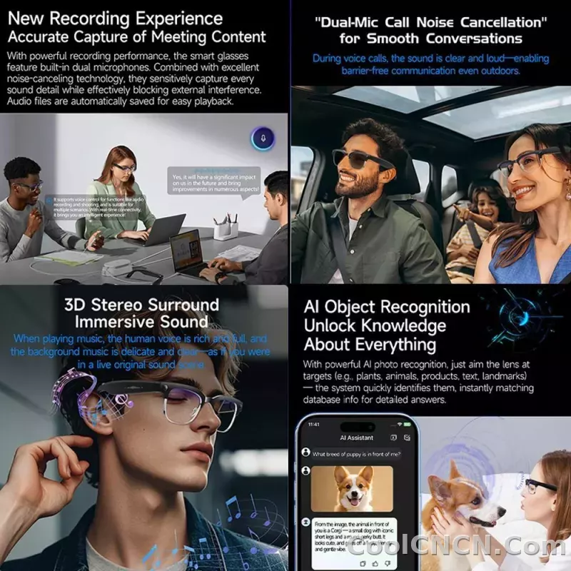 2026New AI Smart Glasses 800W Pixel Camera Various Language Translation Video Music BT Call Business 4K Color Change Glasses Men - detail