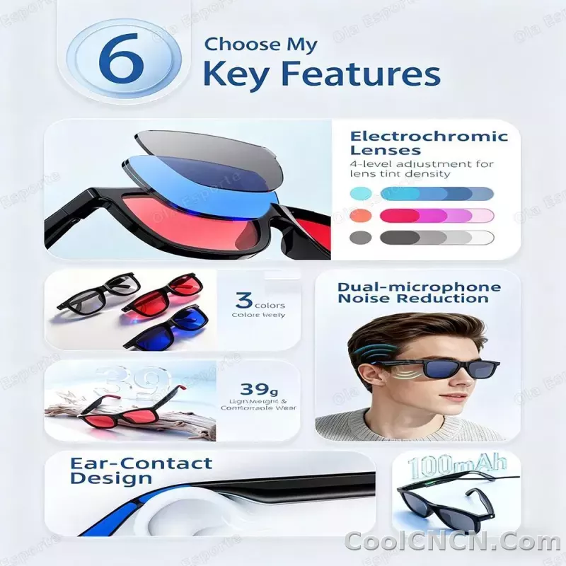 2026 Smart Audio Glasses Touch Control Color Changing Lens Dual Microphone Noise Reduction AI translation Bluetooth Sunglasses - detail