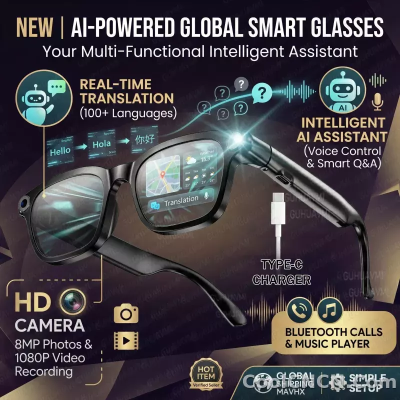 2026New POVSmart Glasses with 800W 4K HD Camera Wireless Audio Sunglasses Men Photos&Video AI Translation ChatGPT Glasses Women