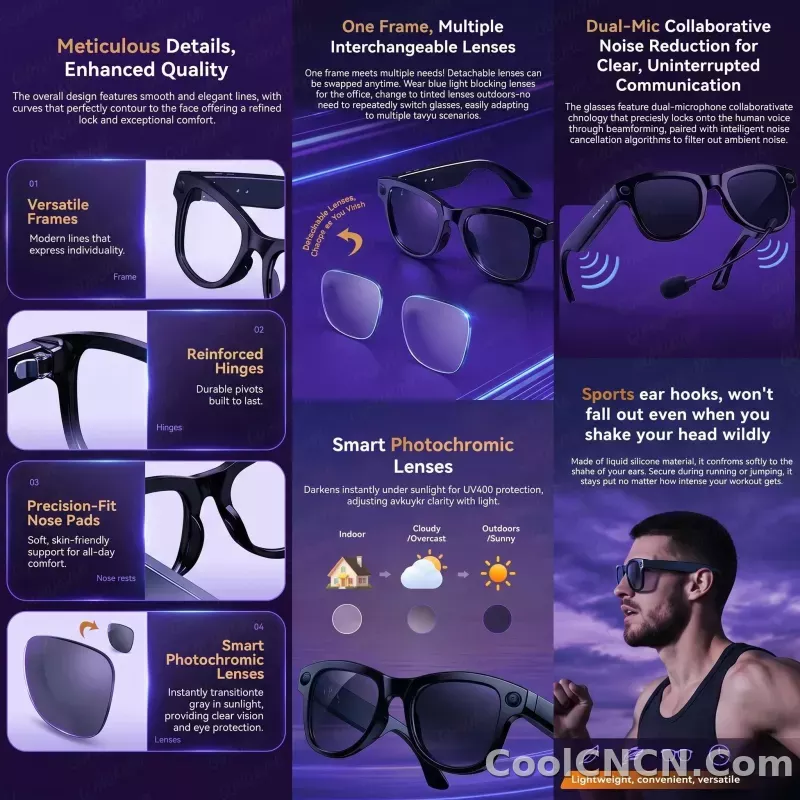 2026 New AI Video Glasses 1080P HD Camera Recorder Bluetooth Audio Voice Control Touch WiFi Sync Smart Glasses for Travel Use HD - detail