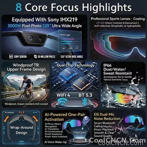 2026 New AI Sport Cycling Smart Glasses 80MP Camera 1200P HD Video Bluetooth 5.3WiFi Open Ear Riding Speaker Real-Time Translate - view 3