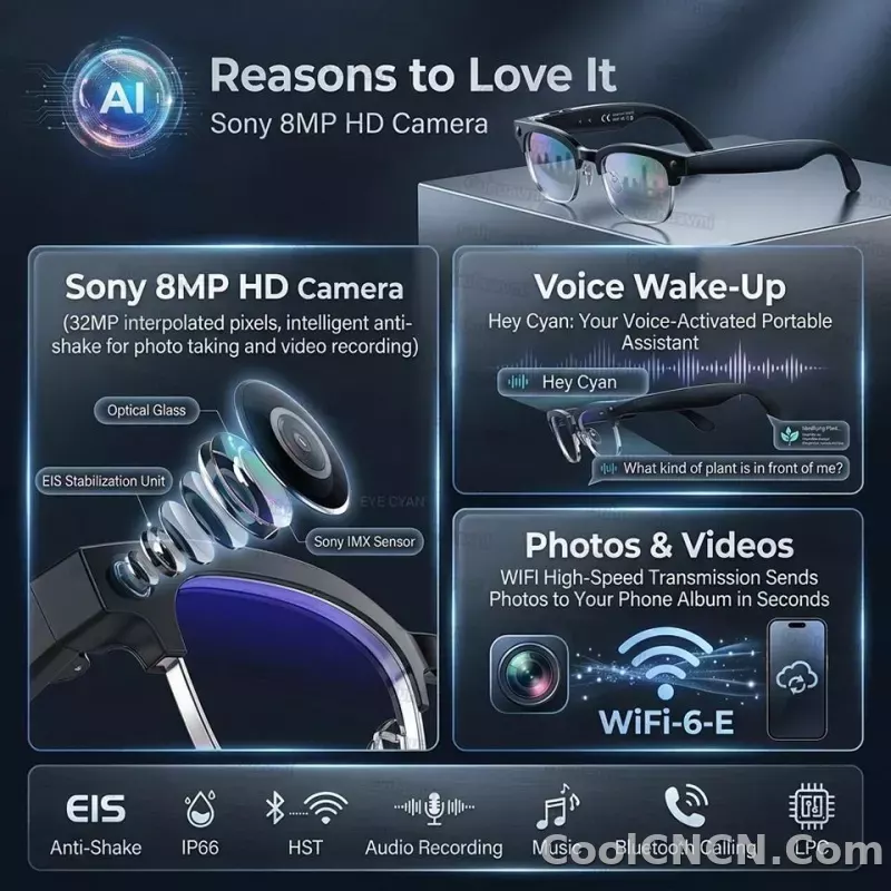 AI Smart Glasses Translation 800W Pixel Camera Video Music Player Call Business 8K Sunglasses Glasses Men For Travel Work 2026 - detail