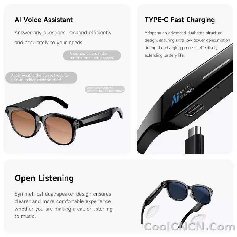 2026 New Smart Glasses Listening To Music Open Listening AI Translation AI Voice Assistant AI Image Recognition Smart Glasses - detail