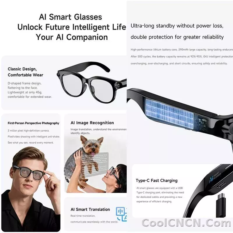 2026 New Smart Glasses Listening To Music Open Listening AI Translation AI Voice Assistant AI Image Recognition Smart Glasses - detail
