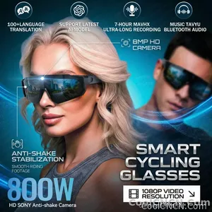 New AI Sports Smart Glasses 8MP Camera 2026 Outdoor Cycling Headphones Touch Control Windproof Bluetooth Translation Sunglasses - view 1