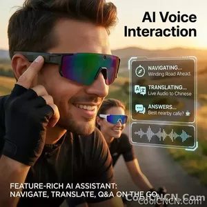 New AI Sports Smart Glasses 8MP Camera 2026 Outdoor Cycling Headphones Touch Control Windproof Bluetooth Translation Sunglasses - view 4