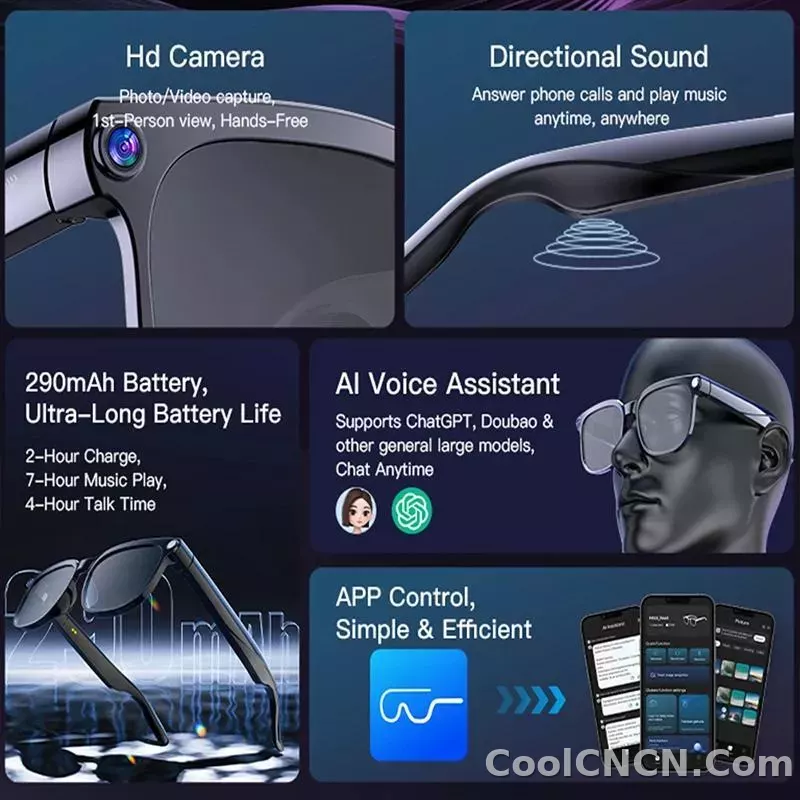 AI Smart Glasses Camera Sunglasses Wireless Bluetooth Touch Call Meeting For Men Real Time Translation Glasses With Camera Music - detail