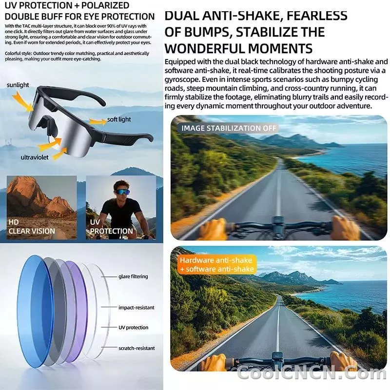 2026 Smart Cycling Glasses Sun Protection Listening to Music Taking Photo and Video AI Translation Voice Assistant Smart Glasses - detail