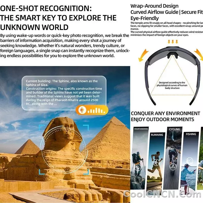2026 Smart Cycling Glasses Sun Protection Listening to Music Taking Photo and Video AI Translation Voice Assistant Smart Glasses - detail
