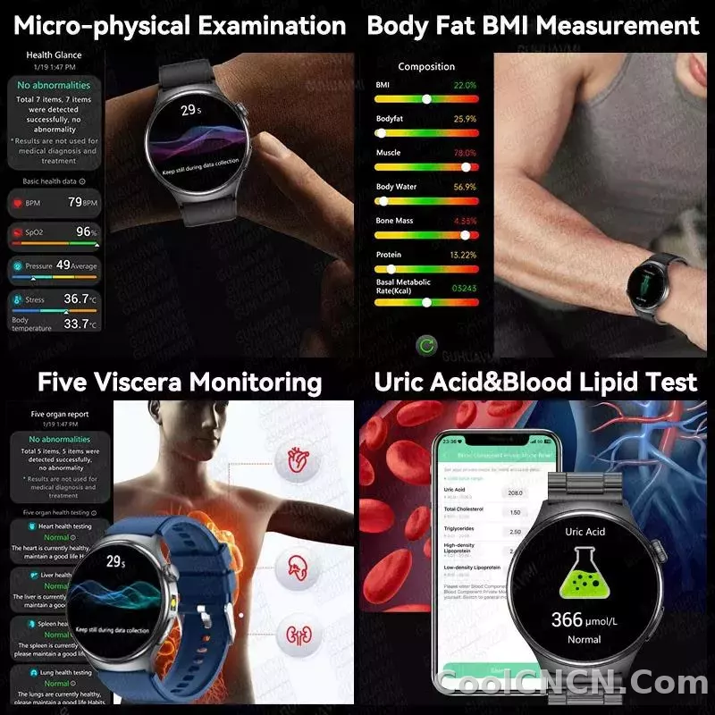 CoolWiz New Healthcare-Grade Smartwatch — Health Monitoring (Uric Acid, Lipids), ECG + PPG, Temperature, BMI, Bluetooth Calls, iOS Health smartwatch for outdoor sports and everyday use - detail
