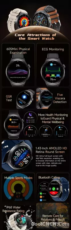 CoolWiz New Healthcare-Grade Smartwatch — Health Monitoring (Uric Acid, Lipids), ECG + PPG, Temperature, BMI, Bluetooth Calls, iOS Health smartwatch for outdoor sports and everyday use - detail