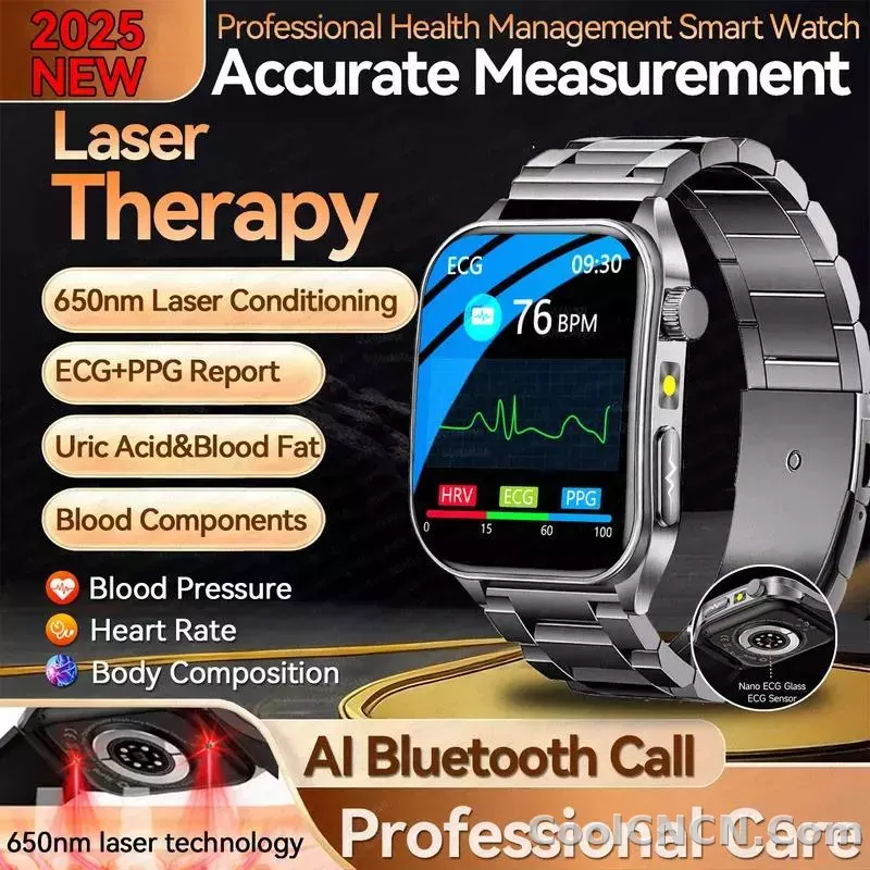 CoolWiz New Laser Therapy Smart Watch, ECG+PPG, Men’s 3D Curved Design, Sapphire Glass, Blood Pressure, Uric Acid, Lipids Monitoring, Sports smartwatch for outdoor activities and daily use